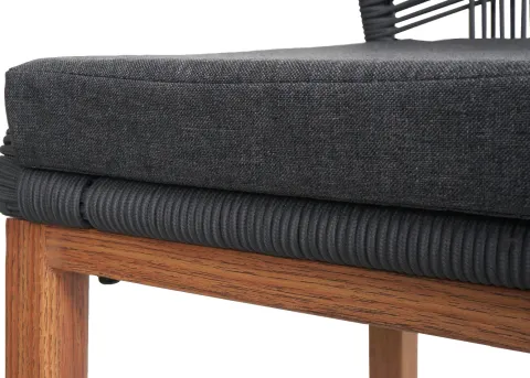 PROREGAL 2er-Set Rope-Barhocker, HxBxT 101x45x50 cm, Sitzhöhe 76cm, Anthrazit, Kissen Dunkelgrau, Outdoor Sitzpolster Seilgeflecht Metall Holz-Optik