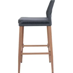 PROREGAL 2er-Set Rope-Barhocker, HxBxT 101x45x50 cm, Sitzhöhe 76cm, Anthrazit, Kissen Dunkelgrau, Outdoor Sitzpolster Seilgeflecht Metall Holz-Optik
