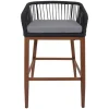 PROREGAL 2er-Set Rope-Barhocker, HxBxT 92x51x53 cm, Sitzhöhe 76cm, Anthrazit, Kissen Hellgrau, Outdoor Sitzpolster Seilgeflecht Metall Holz-Optik