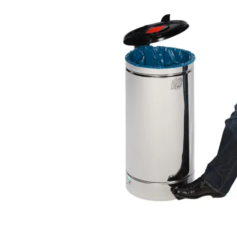 PROREGAL Großvolumiger Tretabfallsammler Mit Euro Pedal Für 60 70 Liter Säcke HxBxT 70 x 45 x 45 cm Edelstahl Silber