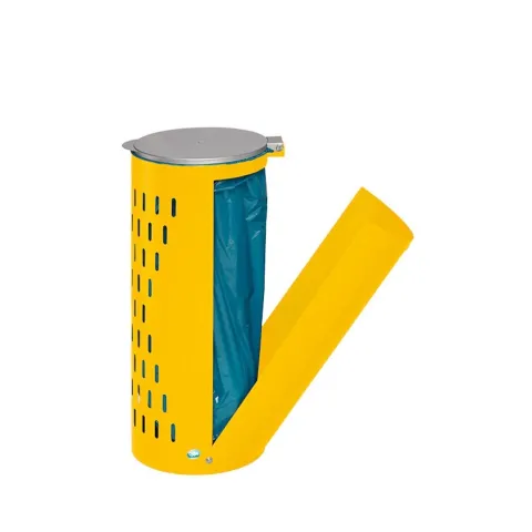 PROREGAL Kompakter Abfallsammler Gelocht Mit Deckel Klapptür 35 cm Einfüllöffnung HxBxT 85 x 44 x 44 cm Stahl Gelb
