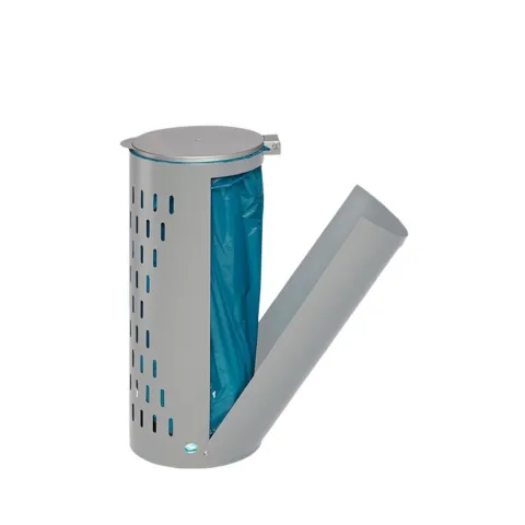 PROREGAL Kompakter Abfallsammler Gelocht Mit Deckel Klapptür 35 cm Einfüllöffnung HxBxT 85 x 44 x 44 cm Stahl Silber