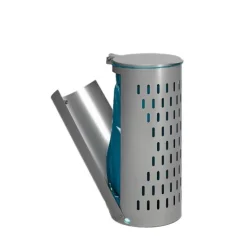 PROREGAL Kompakter Abfallsammler Gelocht Mit Deckel Klapptür 35 cm Einfüllöffnung HxBxT 85 x 44 x 44 cm Stahl Silber