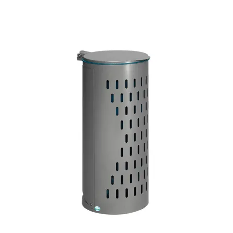 PROREGAL Kompakter Abfallsammler Gelocht Mit Deckel Klapptür 35 cm Einfüllöffnung HxBxT 85 x 44 x 44 cm Stahl Silber