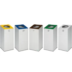 PROREGAL Robuster Modularer Wertstoffsammler Mit Runder Einwurföffnung 100 Liter HxBxT 89 x 38 x 38 cm Verzinkter Stahl Lichtgrau Smaragdgrün
