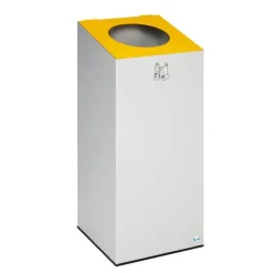 PROREGAL Robuster Modularer Wertstoffsammler Mit Runder Einwurföffnung 100 Liter HxBxT 89 x 38 x 38 cm Verzinkter Stahl Lichtgrau Gelb