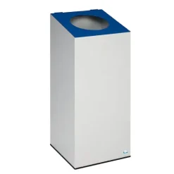 PROREGAL Robuster Modularer Wertstoffsammler Mit Runder Einwurföffnung 100 Liter HxBxT 89 x 38 x 38 cm Verzinkter Stahl Lichtgrau Blau