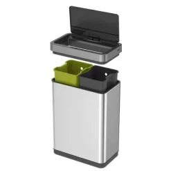 PROREGAL Sensor Abfallbehälter Aus Mattem Edelstahl 40 Liter HxBxT 64,8 x 47 x 28 cm Zwei Kunststoff Inneneimer Automatische Öffnung&Schließung Silber