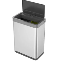 PROREGAL Sensor Abfallbehälter Aus Mattem Edelstahl 40 Liter HxBxT 64,8 x 47 x 28 cm Zwei Kunststoff Inneneimer Automatische Öffnung&Schließung Silber