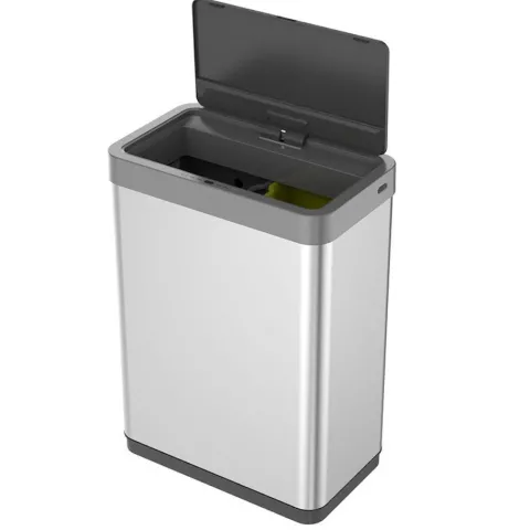 PROREGAL Sensor Abfallbehälter Aus Mattem Edelstahl 40 Liter HxBxT 64,8 x 47 x 28 cm Zwei Kunststoff Inneneimer Automatische Öffnung&Schließung Silber