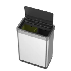 PROREGAL Sensor Abfallbehälter Aus Mattem Edelstahl 40 Liter HxBxT 64,8 x 47 x 28 cm Zwei Kunststoff Inneneimer Automatische Öffnung&Schließung Silber