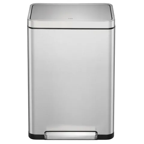 PROREGAL Stilvoller Rechteckiger Treteimer Mit Extra Breitem Pedal & Gedämpften Stay Open Deckel HxBxT 65,2 x 43,3 x 33,4 cm 20 & 20 Liter Silber