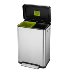 PROREGAL Stilvoller Rechteckiger Treteimer Mit Extra Breitem Pedal & Gedämpften Stay Open Deckel HxBxT 65,2 x 43,3 x 33,4 cm 20 & 20 Liter Silber