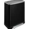 PROREGAL Stilvoller Rechteckiger Treteimer Mit Extra Breitem Pedal 46 Liter HxBxT 65 x 50 x 34,5 cm 2 Inneneimer Schwarz Deckel Edelstahl