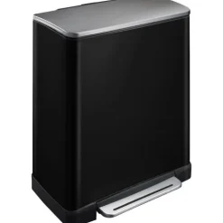PROREGAL Stilvoller Rechteckiger Treteimer Mit Extra Breitem Pedal 46 Liter HxBxT 65 x 50 x 34,5 cm 2 Inneneimer Schwarz Deckel Edelstahl