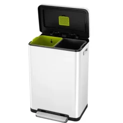 PROREGAL Stilvoller Rechteckiger Treteimer Mit Extra Breitem Pedal & Gedämpften Stay Open Deckel HxBxT 65,2 x 43,3 x 33,4 cm 20 & 20 Liter Weiß
