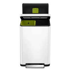 PROREGAL Stilvoller Rechteckiger Treteimer Mit Extra Breitem Pedal & Gedämpften Stay Open Deckel HxBxT 65,2 x 43,3 x 33,4 cm 20 & 20 Liter Weiß