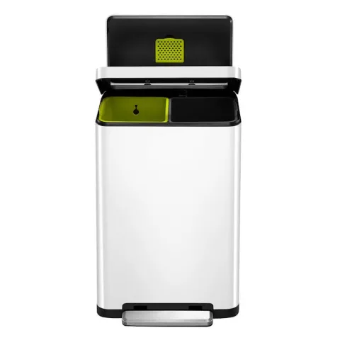 PROREGAL Stilvoller Rechteckiger Treteimer Mit Extra Breitem Pedal & Gedämpften Stay Open Deckel HxBxT 65,2 x 43,3 x 33,4 cm 20 & 20 Liter Weiß