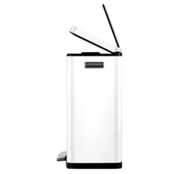 PROREGAL Stilvoller Rechteckiger Treteimer Mit Extra Breitem Pedal & Gedämpften Stay Open Deckel HxBxT 65,2 x 43,3 x 33,4 cm 20 & 20 Liter Weiß