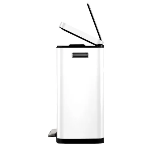 PROREGAL Stilvoller Rechteckiger Treteimer Mit Extra Breitem Pedal & Gedämpften Stay Open Deckel HxBxT 65,2 x 43,3 x 33,4 cm 20 & 20 Liter Weiß