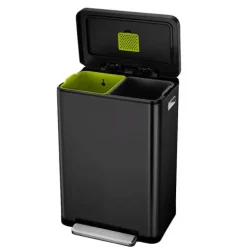 PROREGAL Stilvoller Rechteckiger Treteimer Mit Extra Breitem Pedal & Gedämpften Stay Open Deckel HxBxT 65,2 x 43,3 x 33,4 cm 20 & 20 Liter Schwarz