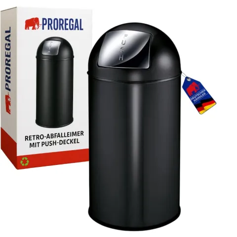 PROREGAL Abfallbehälter Mit Pushdeckel & Inneneimer Aus Metall 40 Liter HxBxT 74 x 34 x 34 cm Matt Schwarz