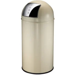PROREGAL Abfallbehälter Mit Pushdeckel & Inneneimer Aus Metall 40 Liter HxBxT 74 x 34 x 34 cm Creme