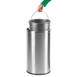 PROREGAL Abfallbehälter Mit Pushdeckel & Inneneimer Aus Metall 40 Liter HxBxT 74 x 34 x 34 cm Edelstahl & Silber