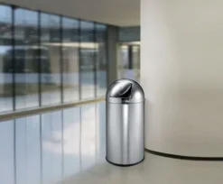 PROREGAL Abfallbehälter Mit Pushdeckel & Inneneimer Aus Metall 40 Liter HxBxT 74 x 34 x 34 cm Edelstahl & Silber