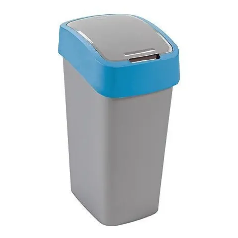 PROREGAL Abfallbehälter mit Schwing-/Klappdeckel 10 Liter FassungsvermögenSilber/Blau