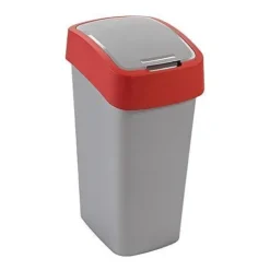 PROREGAL Abfallbehälter mit Schwing-/Klappdeckel  25 Liter FassungsvermögenSilber/Rot