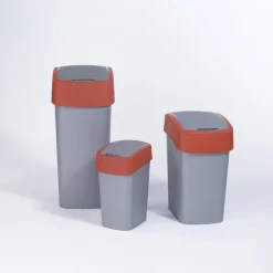 PROREGAL Abfallbehälter mit Schwing-/Klappdeckel 25 Liter FassungsvermögenSilber/Rot