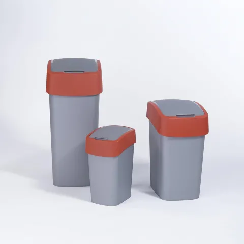 PROREGAL Abfallbehälter mit Schwing-/Klappdeckel 25 Liter FassungsvermögenSilber/Rot