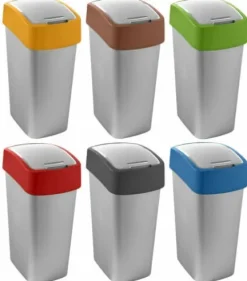 PROREGAL Abfallbehälter mit Schwing-/Klappdeckel  50 Liter FassungsvermögenSilber/Blau