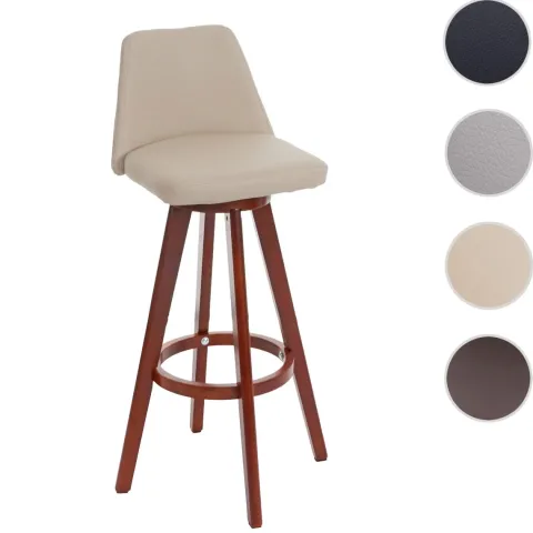 PROREGAL Barhocker drehbar mit Lehne Sitzhöhe 72cm Holz Kunstleder drehbar Creme Barstuhl Tresenhocker