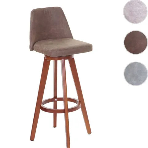 PROREGAL Barhocker drehbar mit Lehne Sitzhöhe 73cm Holz Textil drehbar Vintage Braun helle Beine Barstuhl Tresenhocker