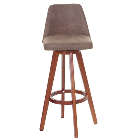 PROREGAL Barhocker drehbar mit Lehne Sitzhöhe 73cm Holz Textil drehbar Vintage Braun helle Beine Barstuhl Tresenhocker