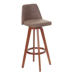 PROREGAL Barhocker drehbar mit Lehne Sitzhöhe 73cm Holz Textil drehbar Vintage Braun helle Beine Barstuhl Tresenhocker