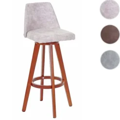 PROREGAL Barhocker drehbar mit Lehne Sitzhöhe 73cm Holz Textil drehbar Vintage Braun helle Beine Barstuhl Tresenhocker