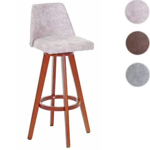 PROREGAL Barhocker drehbar mit Lehne Sitzhöhe 73cm Holz Textil drehbar Vintage Braun helle Beine Barstuhl Tresenhocker