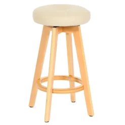 PROREGAL Barhocker drehbar und einfach Sitzhöhe 67cm Holz Kunstleder drehbar Creme helle Beine Barstuhl Tresenhocker