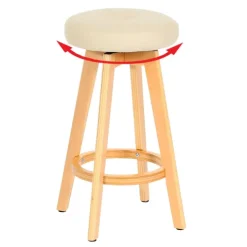 PROREGAL Barhocker drehbar und einfach Sitzhöhe 67cm Holz Kunstleder drehbar Creme helle Beine Barstuhl Tresenhocker