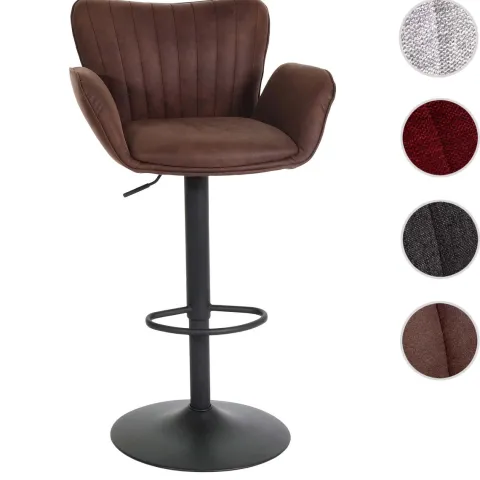 PROREGAL Barhocker gepolstert mit Lehne, Sitzhöhe 66-90cm, mit Armlehne Fußablage drehbar Stoff/Textil Eisen, Dunkelbraun Fuß Schwarz, Barstuhl
