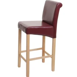 PROREGAL Barhocker gepolstert mit Lehne Sitzhöhe 75cm Holz| Rot-braun helle Beine Kunstleder Barstuhl Tresenhocker