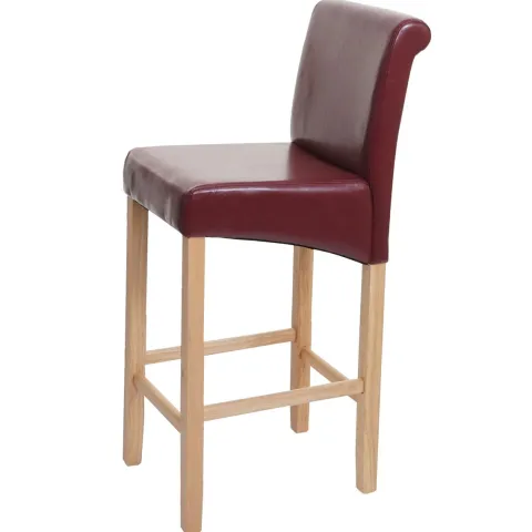 PROREGAL Barhocker gepolstert mit Lehne Sitzhöhe 75cm Holz| Rot-braun helle Beine Kunstleder Barstuhl Tresenhocker