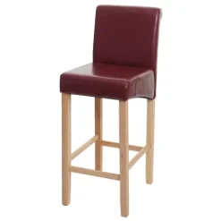 PROREGAL Barhocker gepolstert mit Lehne Sitzhöhe 75cm Holz| Rot-braun helle Beine Kunstleder Barstuhl Tresenhocker