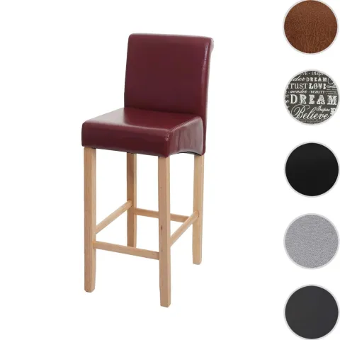 PROREGAL Barhocker gepolstert mit Lehne Sitzhöhe 75cm Holz| Rot-braun helle Beine Kunstleder Barstuhl Tresenhocker