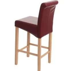 PROREGAL Barhocker gepolstert mit Lehne Sitzhöhe 75cm Holz| Rot-braun helle Beine Kunstleder Barstuhl Tresenhocker