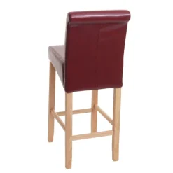 PROREGAL Barhocker gepolstert mit Lehne Sitzhöhe 75cm Holz| Rot-braun helle Beine Kunstleder Barstuhl Tresenhocker
