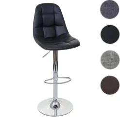 PROREGAL Barhocker gepolstert und höhenverstellbar mit Lehne Sitzhöhe 61-81cm Schwarz Kunstleder Fuß chrom Barstuhl Tresenhocker